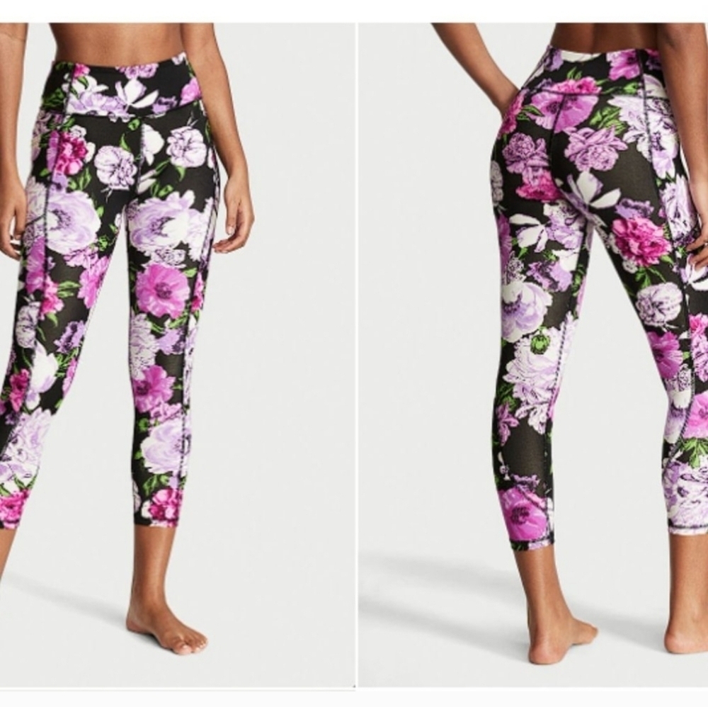 Victorias Secret Purple Floral High Rise 7/8 Leg Essential Pocket Legging Size 2